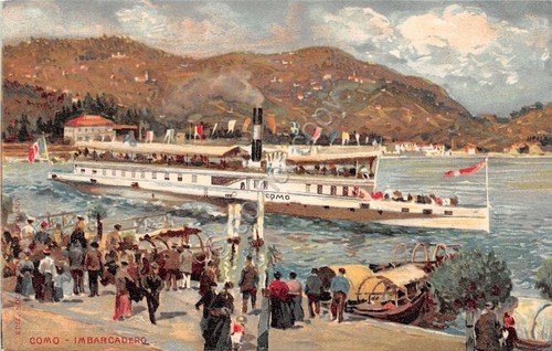 Cartolina - Illustrata - Lago di Como - Imbarcadero - …