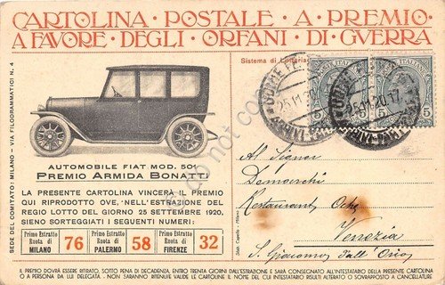 Cartolina - Illustrata - Orfani di Guerra - Auto Fiat …