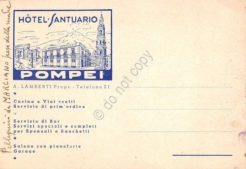 Cartolina - Illustrata - Pompei - Hotel Santuario - 1954