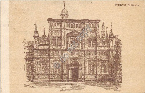 Cartolina - Illustrata Pavia Certosa di Pavia facciata 1916