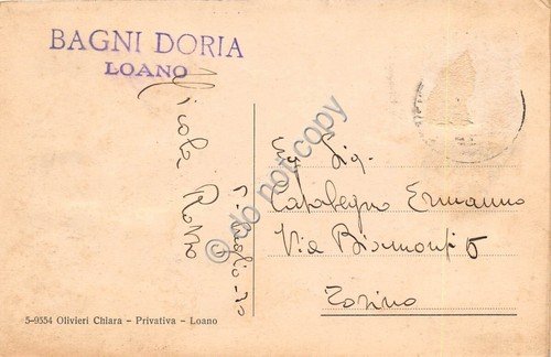 Cartolina - Loano Lido animata Timbro Bagni Doria 1930