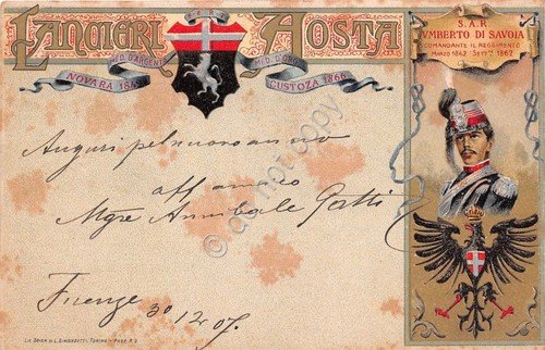 Cartolina - Militaria - Lancieri Aosta - 1907 | Immagine principale