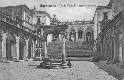 Cartolina - Montecassino - Cortile Centrale - animata - 1913