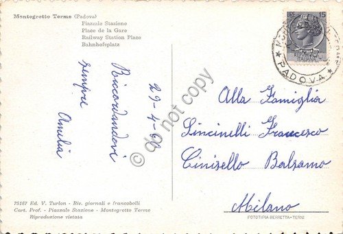 Cartolina - Montegrotto Terme Piazzale Stazione 1960