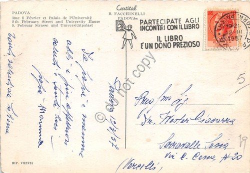 Cartolina - Padova Via 8 Febbraio Università 1957