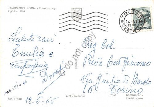Cartolina - Panoramica Zegna Chiesetta degli Alpini 1966