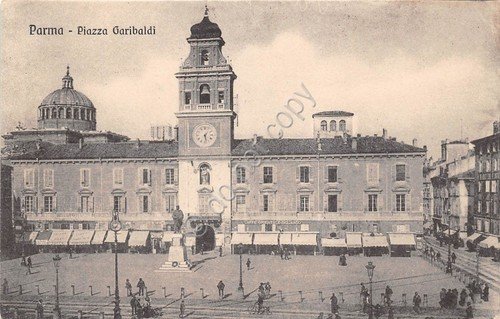 Cartolina - Parma - Piazza Garibaldi - animata - Binari …