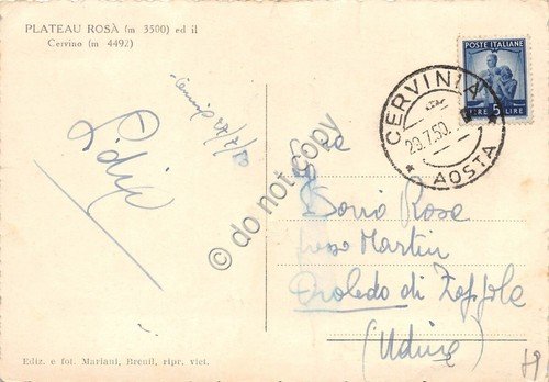 Cartolina - Plateau Rosà e Cervino 1950