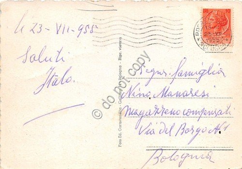 Cartolina - Porretta Terme Viale Vittorio Veneto animata 1955