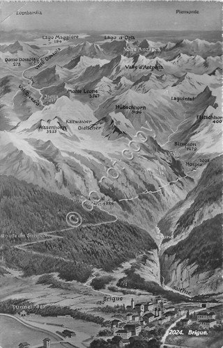 Cartolina - Postcard - Brigue - con cartina dei monti …