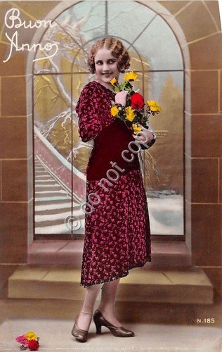 Cartolina - Postcard - Buon Anno - Donna - Fiori …