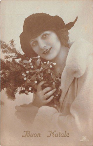 Cartolina - Postcard - Buon Natale - donna con cappello … | Immagine principale
