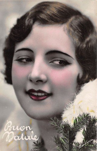 Cartolina - Postcard - Buon Natale - viso di Donna …