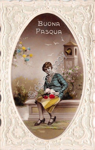 Cartolina - Postcard - Buon Pasqua - bordo a ricamo … | Immagine principale