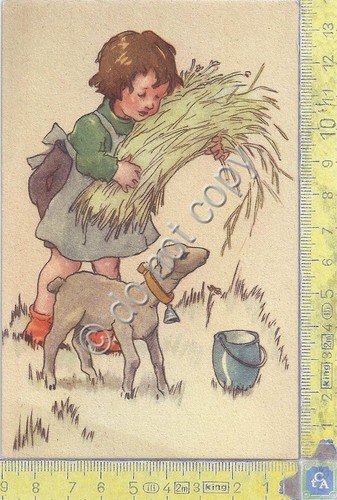 Cartolina - Postcard - Buona Pasqua - Agnello e bambina … | Immagine principale