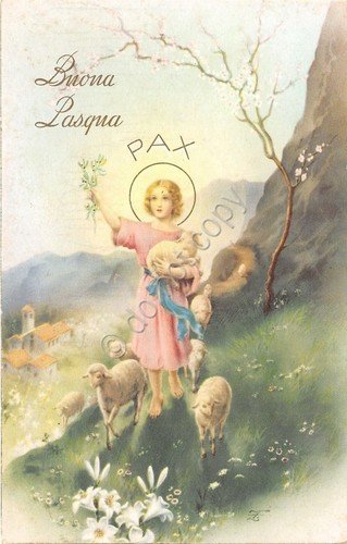 Cartolina - Postcard - Buona Pasqua - Gesù con agnelli