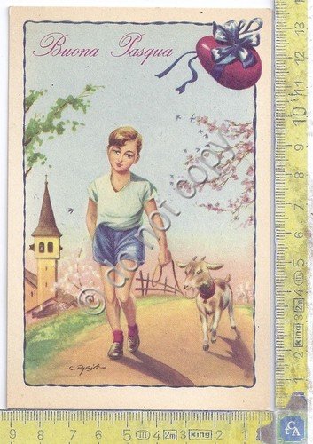 Cartolina - Postcard - Buona Pasqua - Ragazzo con capra …