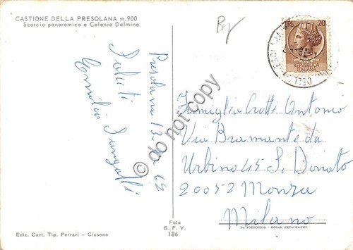 Cartolina - Postcard - Castione della Presolana Colonia Dalmine 1967