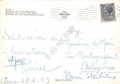 Cartolina - Postcard - Como panorama verso confine Svizzero 1959