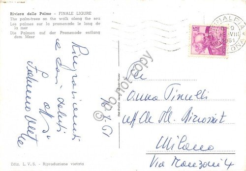 Cartolina - Postcard - Finale Ligure Palmizi lungomare spiagge 1961 …