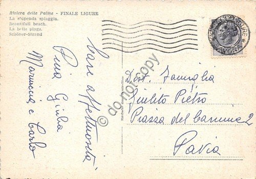 Cartolina - Postcard - Finale Ligure spiaggia animata anni '50