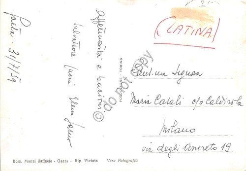 Cartolina - Postcard - Gaeta Spiaggia di Serapo 1959