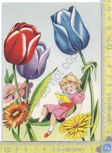 Cartolina - Postcard - Illustrata - Bambina - Tulipani | Immagine principale