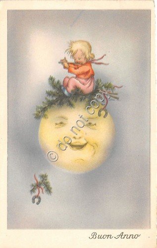 Cartolina - Postcard - Illustrata - Buon Anno - luna …