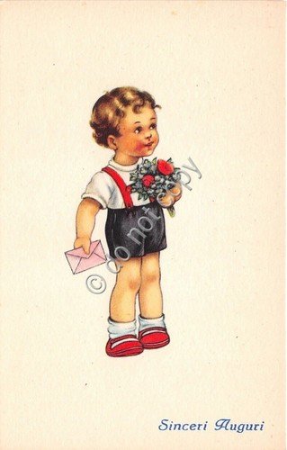 Cartolina - Postcard - Illustrata - Sinceri Auguri - bambino …