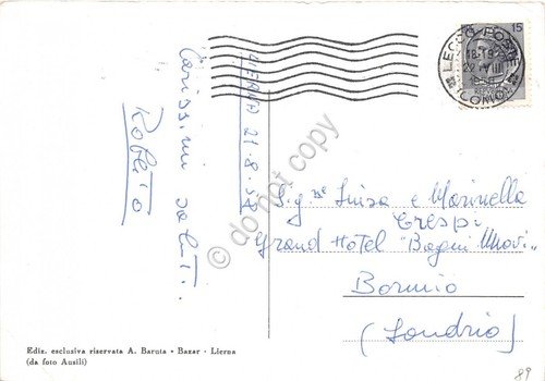 Cartolina - Postcard - Lierna panorama dal lago 1958