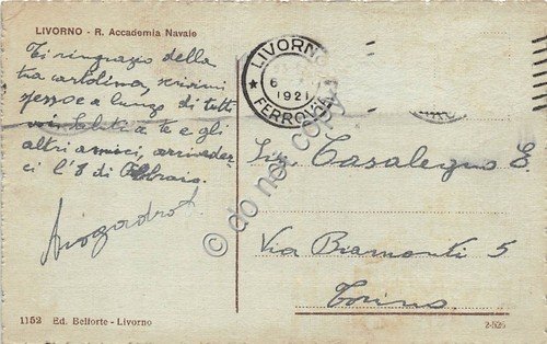 Cartolina - Postcard - Livorno Accademia Navale dall'alto 1921 VG | Immagine Gallery 2