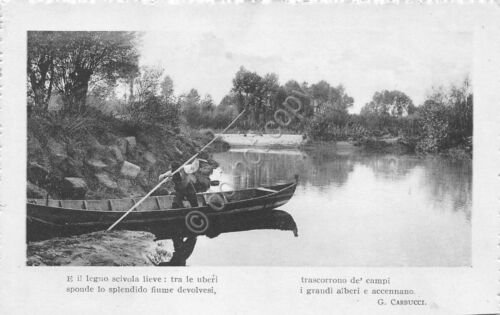 Cartolina - Postcard - lungo fiume e barca - Poesia …