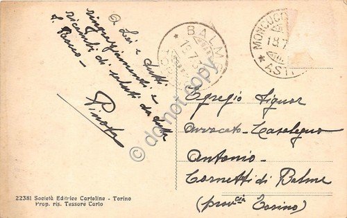 Cartolina - Postcard - Moncucco Torinese Frazione San Rocco 1939