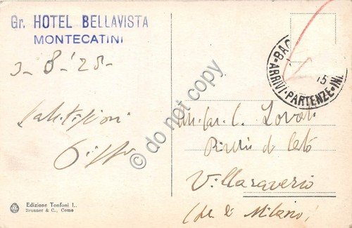 Cartolina - Postcard - Montecatini Bagni Stabilimento Torretta 1925
