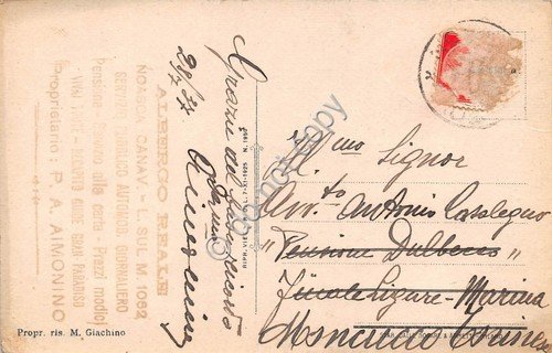 Cartolina - Postcard - Noasca panorama 1937 timbro Albergo Reale …