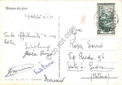 Cartolina - Postcard - Ospedaletti Ligure Panorama a Ponente 1951 | Immagine Gallery 2