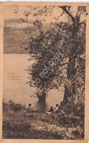 Cartolina - Postcard - Panorama lungo fiume poesia T. Praga …