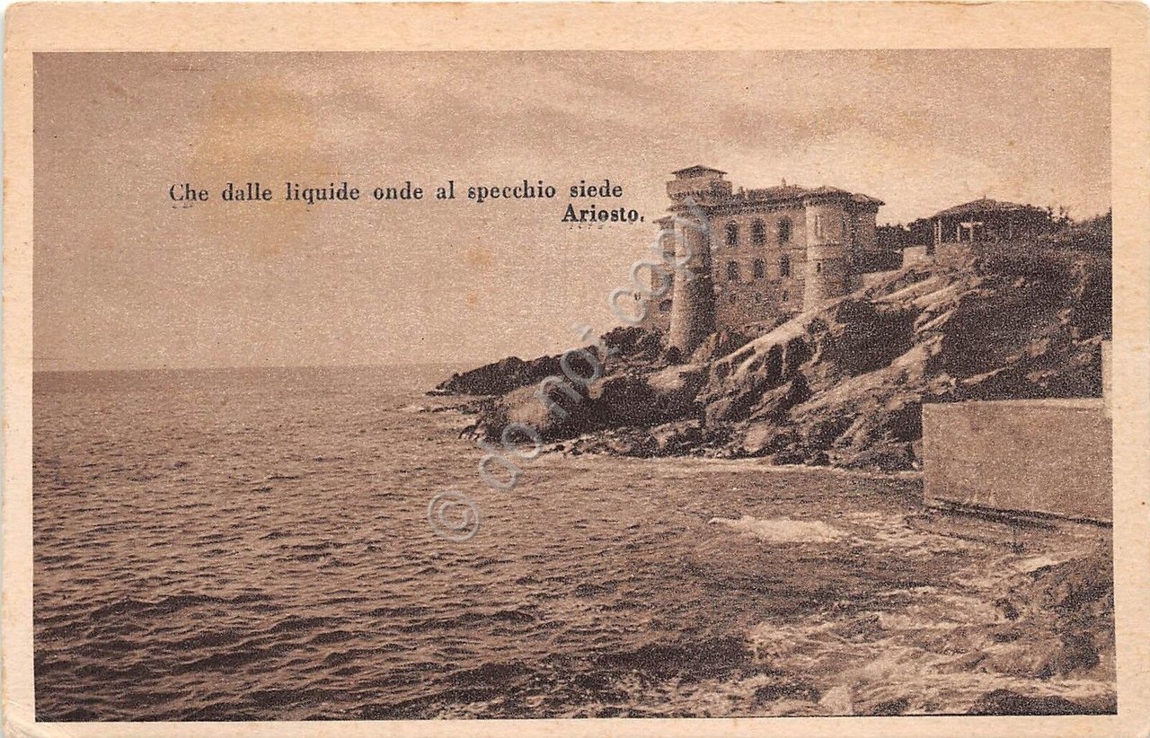 Cartolina - Postcard - Panorama mare con castello - Poesia …