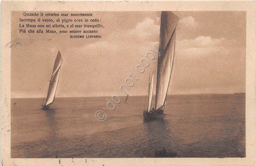 Cartolina - Postcard - Panorama mare con vele - Poesia …