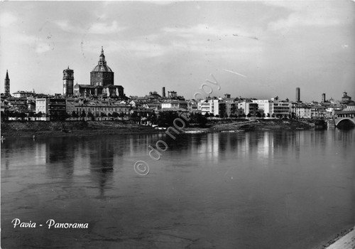Cartolina - Postcard - Pavia - Panorama dall'acqua - 1956 | Immagine principale