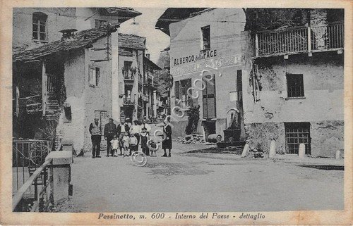 Cartolina - Postcard - Pessinetto Interno del paese animata Albergo …