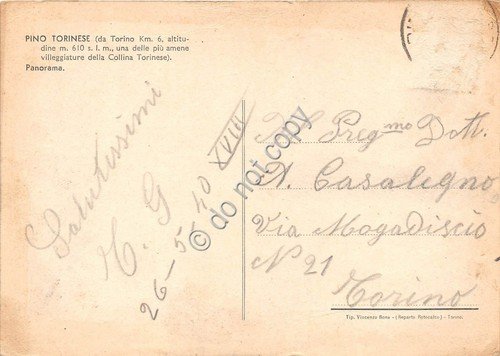 Cartolina - Postcard - Pino Torinese panorama 1940
