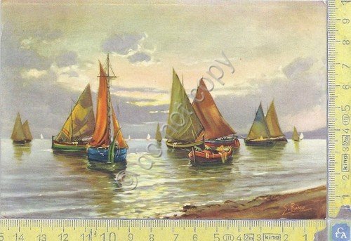 Cartolina - Postcard - Riva con vele - Illustrata S. … | Immagine principale