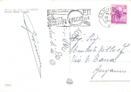 Cartolina - Postcard - Sanremo Grand Hotel Astoria 1962 | Immagine Gallery 2
