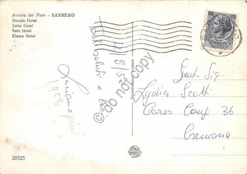 Cartolina - Postcard - Sanremo Piccolo Hotel auto d'epoca 1958