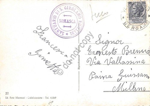 Cartolina - Postcard - Somasca Santuario S. Girolamo anni '50