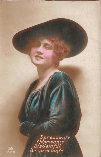 Cartolina - Postcard - Sprezzante - donna in abito verde …