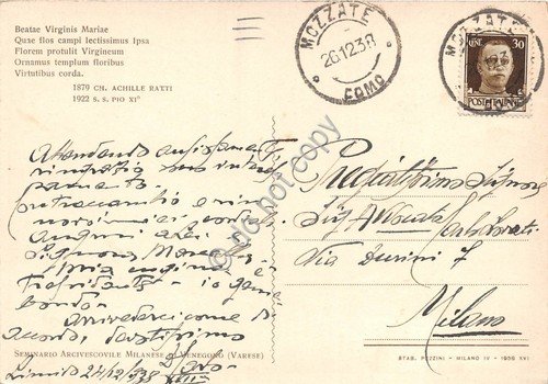 Cartolina - Postcard - Venegono Seminario Arcivescovile Milanese 1938