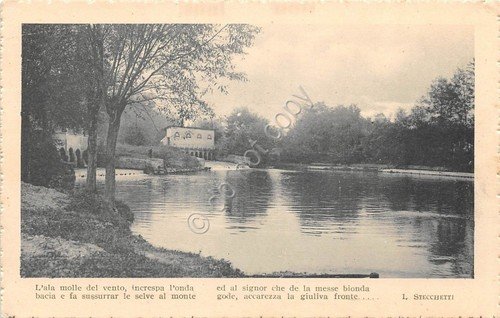 Cartolina - Postcard - Vista lago e paese - Poesia …
