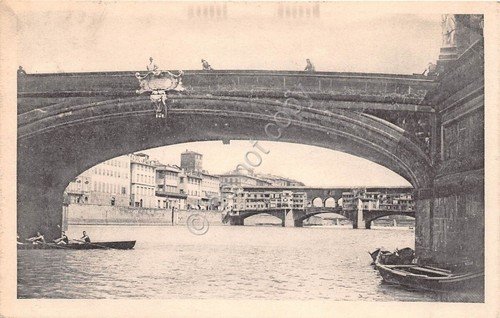Cartolina - Postcard- Firenze - Arno - Ponte Vecchio barche …